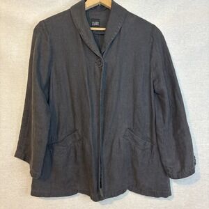 Eileen Fisher Womens‎ Medium One Button Jacket Blazer Irish Linen Gray Designer